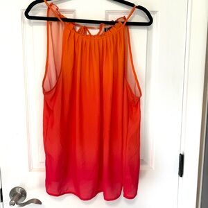 New York & Company Orange and Pink Sleeveless Blouse